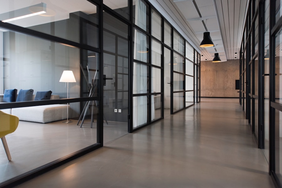 Clean modern office with desks and chairs